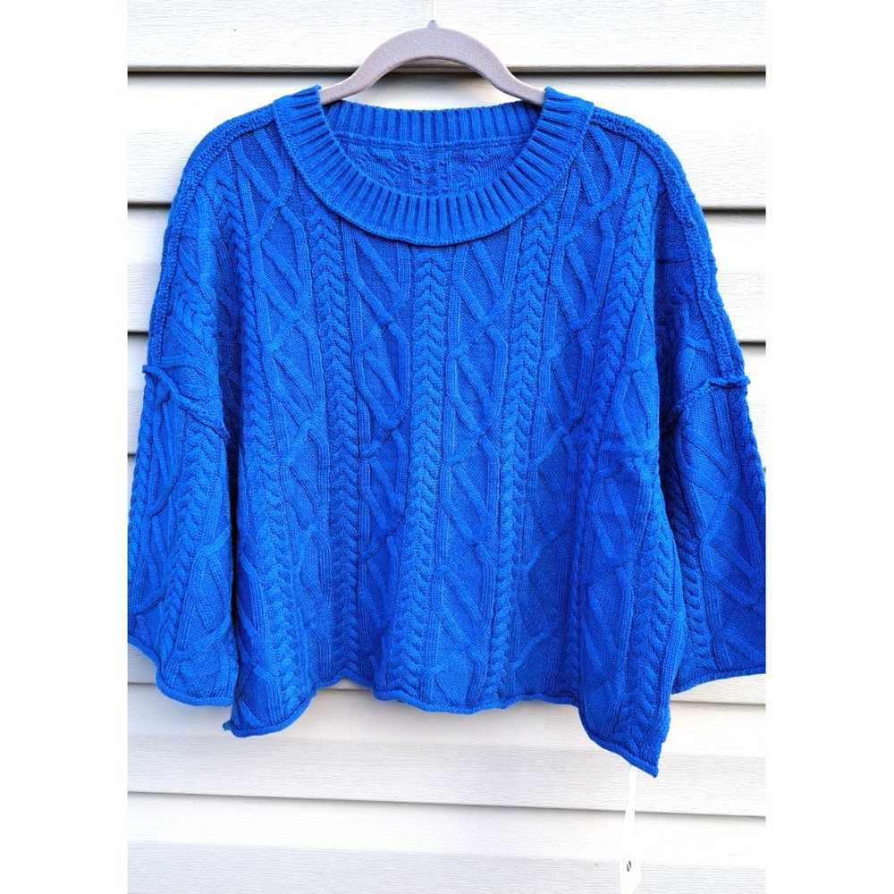 Saodimallsu Womens Blue Cable Knit Sweater Pullover Size S NWT Oversized Top